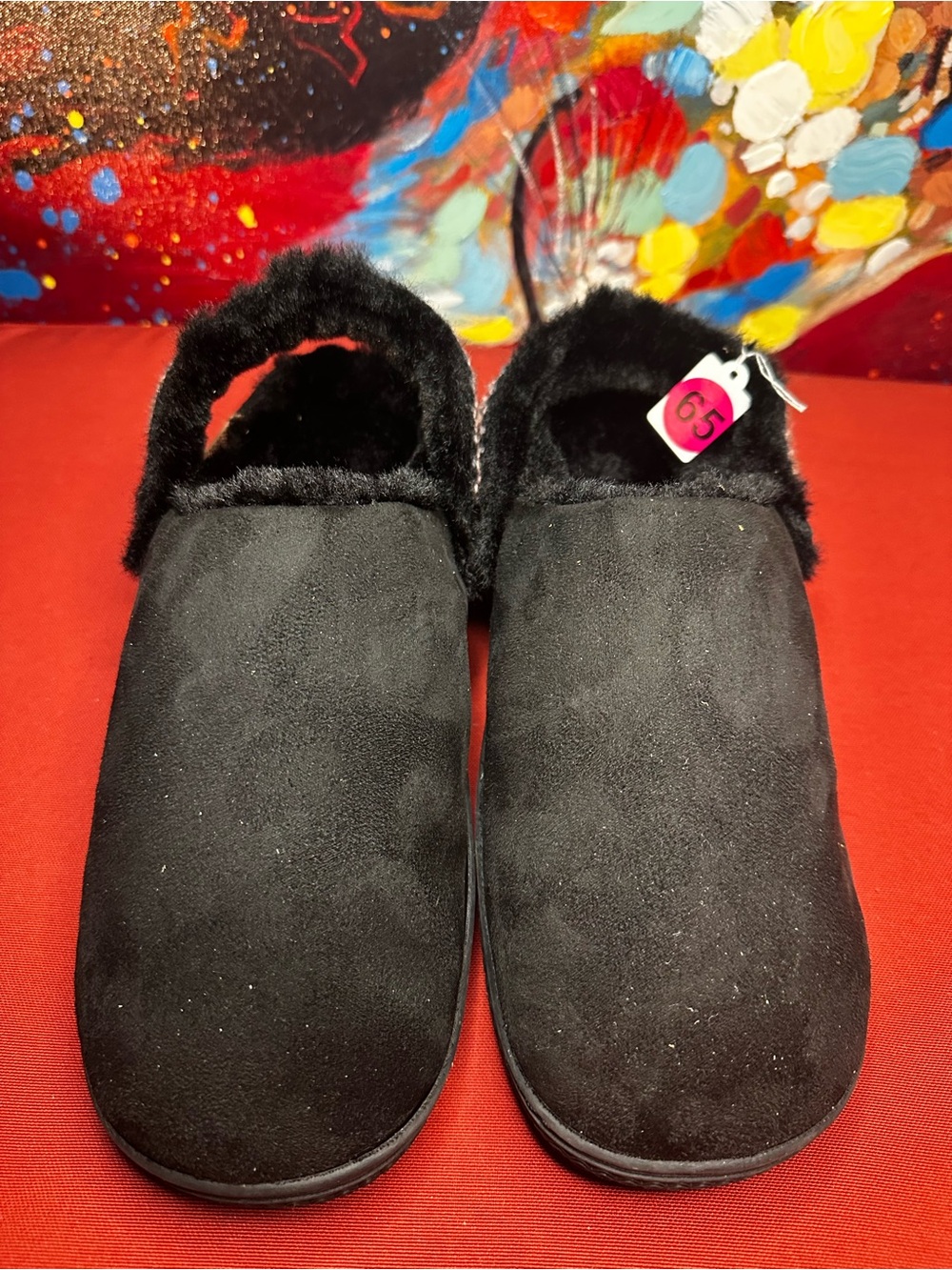 No.65 Muk Luks Cozy Faux Fur Slippers Black Size Large 9-10